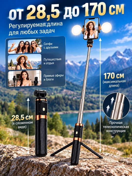 Ikki tomonlama LED yoritgichli selfi-tayoqcha