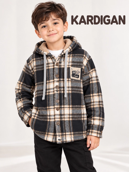 Тёплый детский кардиган с капюшоном, в клетку, размеры: 5, 6, 7 лет - 