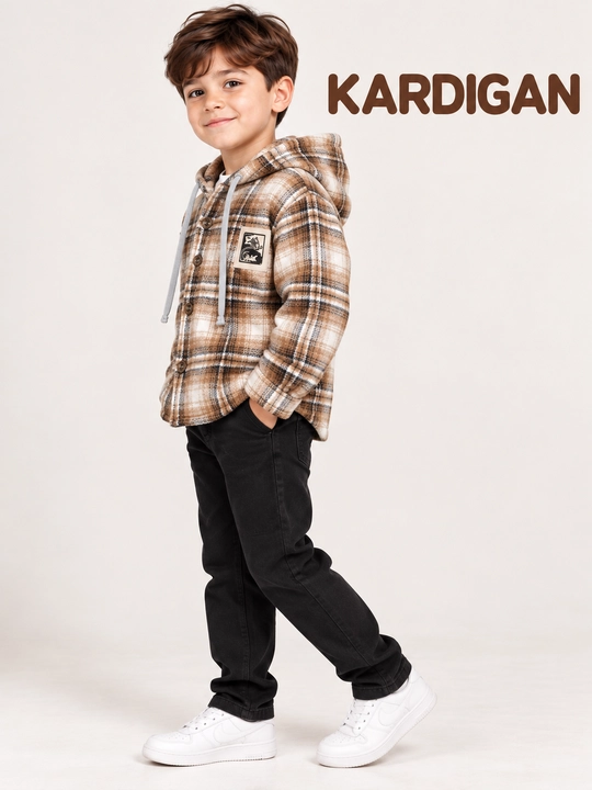 Тёплый детский кардиган с капюшоном, в клетку, размеры: 5, 6, 7 лет