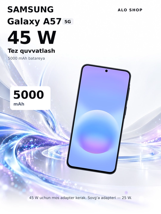 Samsung A57 5G, smartfoni, 50MP, sAMOLED, 120Hz, Sovg'asiga adapter