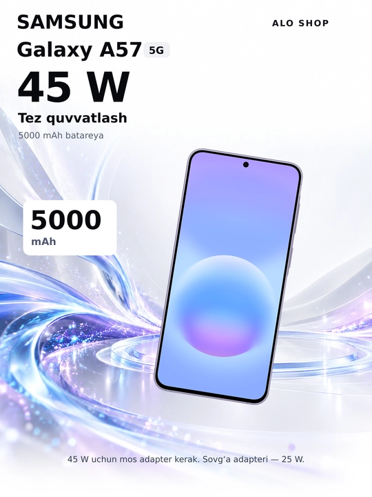 Samsung A57 5G, smartfoni, 50MP, sAMOLED, 120Hz, Sovg'asiga adapter