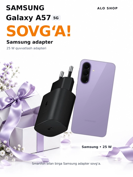 Samsung A57 5G, smartfoni, 50MP, sAMOLED, 120Hz, Sovg'asiga adapter