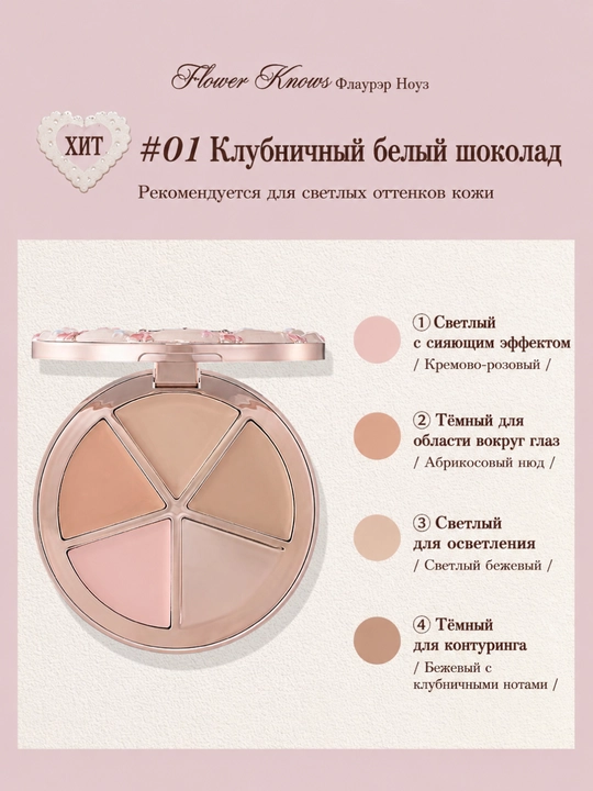 Flower Knows Sweetie Bear — палетка консилеров 4 оттенка, эффект нежной кожи