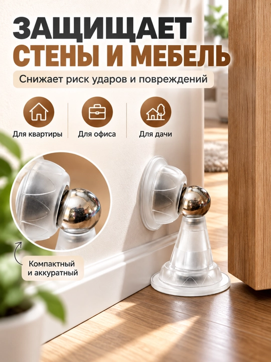 Eshik cheklagichi, devor uchun stoppa — shovqin va zarbadan himoya