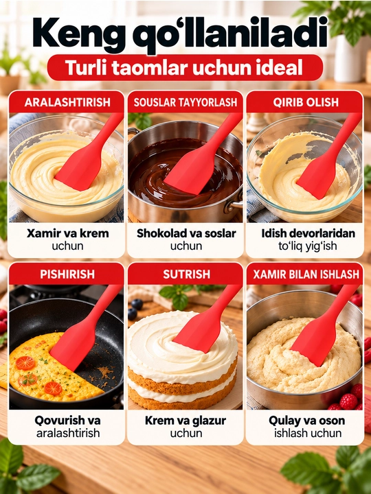 Oshxona silikon kurakchasi, egiluvchan, pishiriqlar, krem va xamir uchun issiqga chidamli