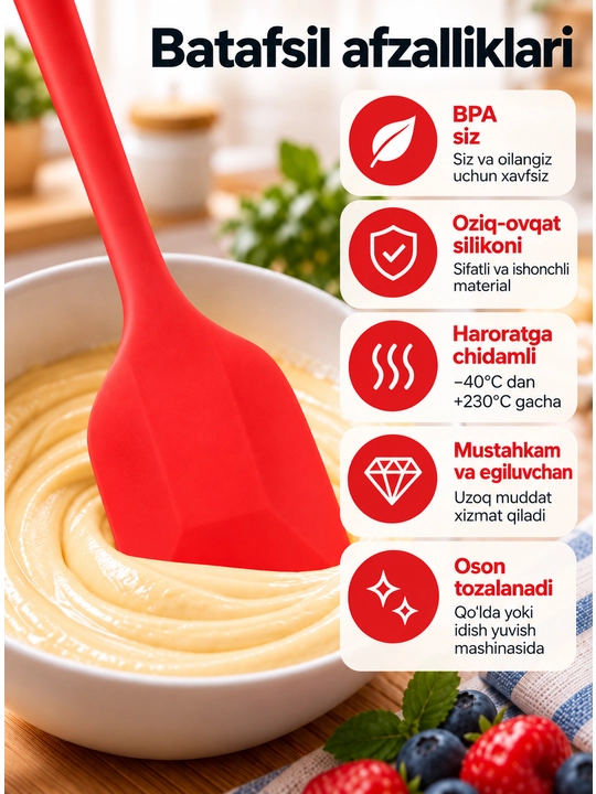 Oshxona silikon kurakchasi, egiluvchan, pishiriqlar, krem va xamir uchun issiqga chidamli