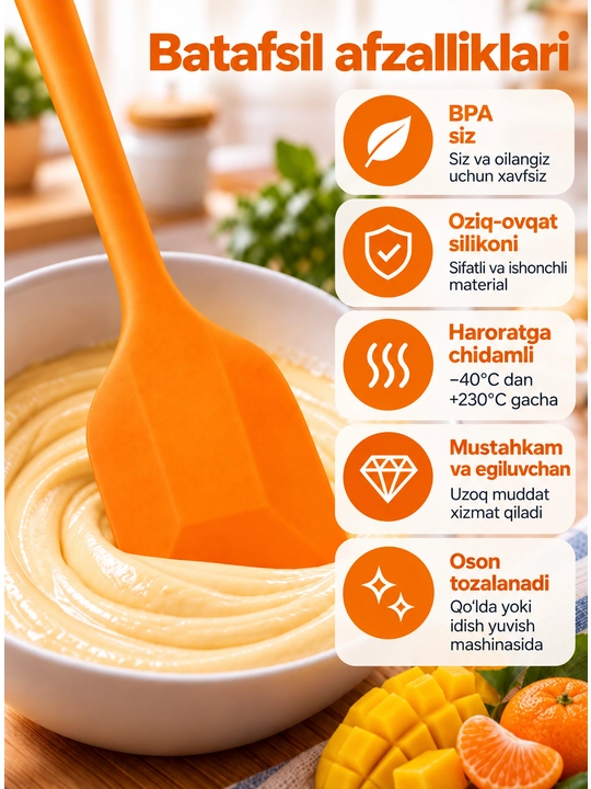 Oshxona silikon kurakchasi, egiluvchan, pishiriqlar, krem va xamir uchun issiqga chidamli