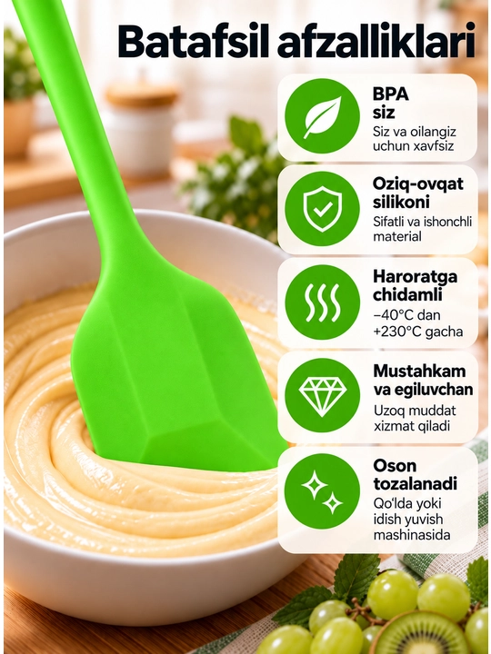 Oshxona silikon kurakchasi, egiluvchan, pishiriqlar, krem va xamir uchun issiqga chidamli