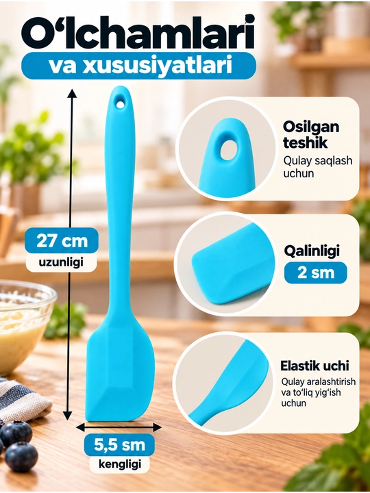 Oshxona silikon kurakchasi, egiluvchan, pishiriqlar, krem va xamir uchun issiqga chidamli