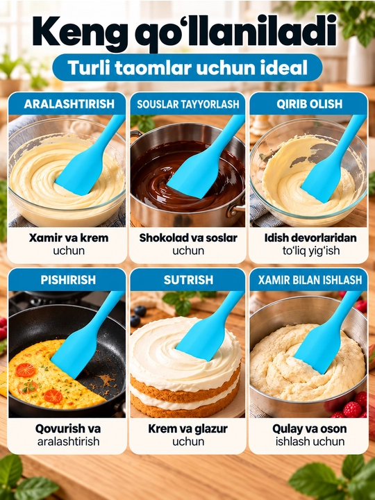 Oshxona silikon kurakchasi, egiluvchan, pishiriqlar, krem va xamir uchun issiqga chidamli