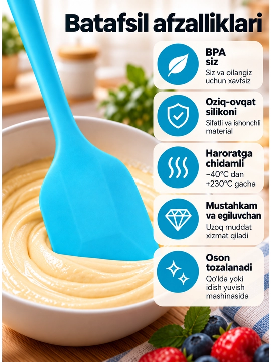 Oshxona silikon kurakchasi, egiluvchan, pishiriqlar, krem va xamir uchun issiqga chidamli