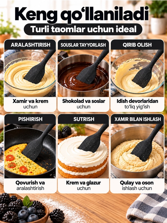 Oshxona silikon kurakchasi, egiluvchan, pishiriqlar, krem va xamir uchun issiqga chidamli