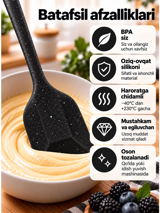 Oshxona silikon kurakchasi, egiluvchan, pishiriqlar, krem va xamir uchun issiqga chidamli