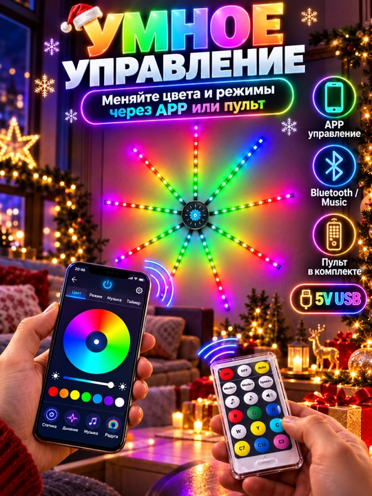 Aqlli LED Feyerverk RGB chiroq,10 nurli, pult orqali boshqariladigan,USB 5V