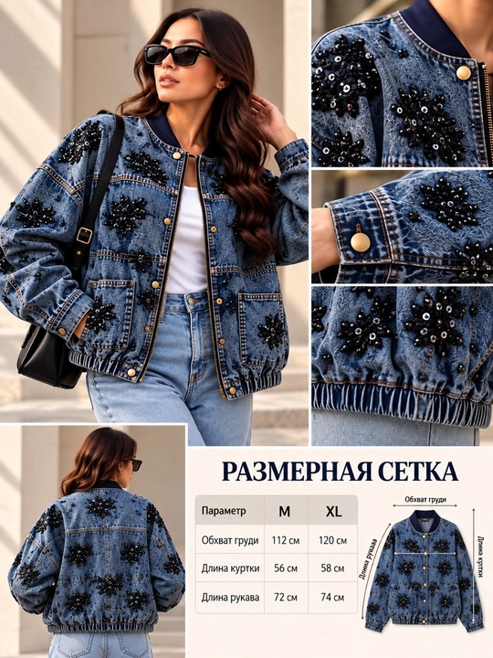 Женская джинсовая куртка размер M, XL