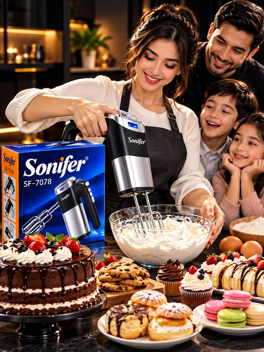 Sonifer SF-7078 qo‘l mikseri 5 tezlik Turbo rejim 6 dona nasadka LED indikator