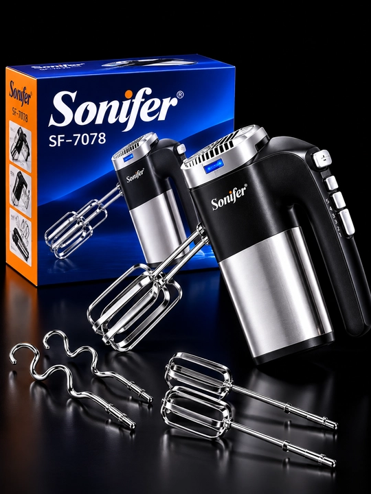 Sonifer SF-7078 qo‘l mikseri 5 tezlik Turbo rejim 6 dona nasadka LED indikator