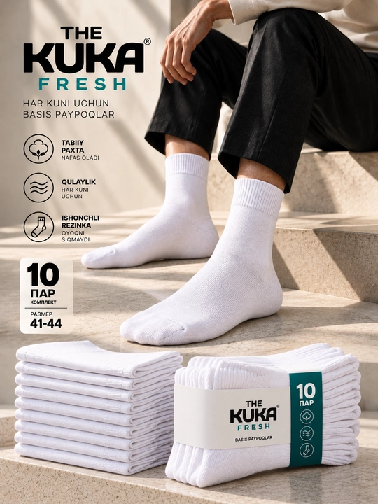 Paypoqlar erkakar uchun, uzun naski to'plami, qora paxtadan, The Kuka Fresh