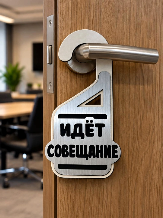 Табличка на дверную ручку «Идёт совещание» из дерева и акрила, 180×77 мм