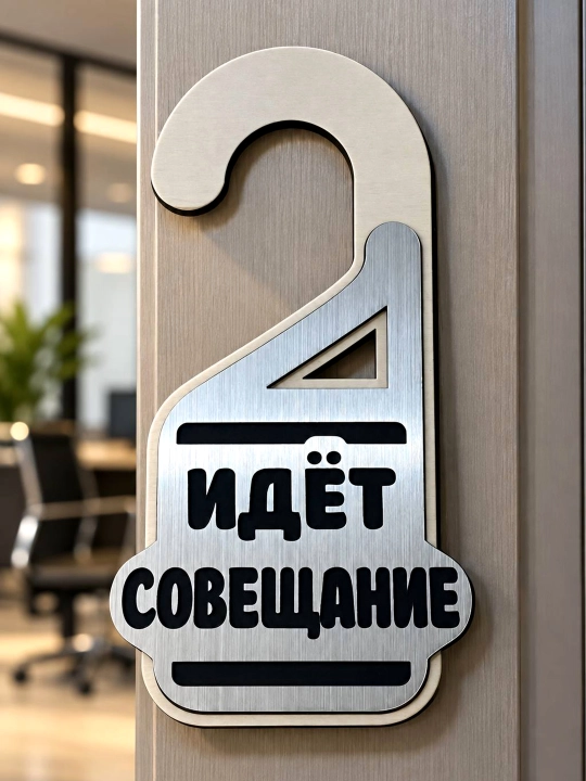 Табличка на дверную ручку «Идёт совещание» из дерева и акрила, 180×77 мм