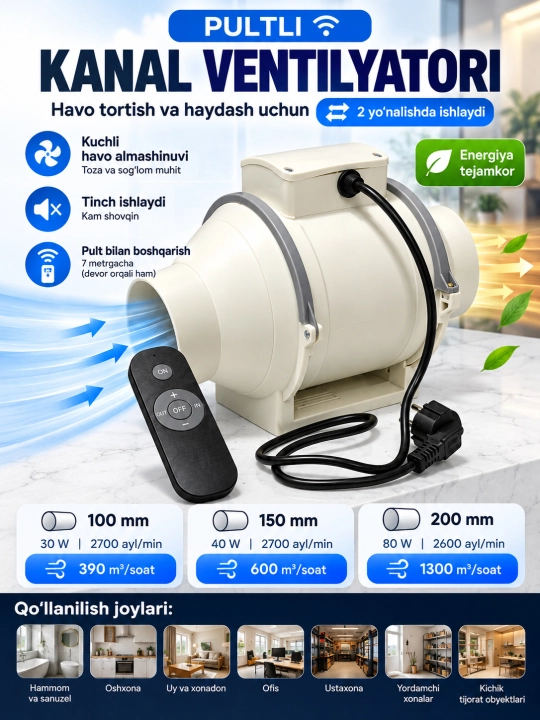 Канальный вентилятор с пультом для вытяжки и притока воздуха - 
