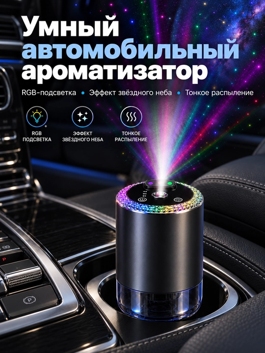 RGB yoritgichli, yulduzli effektli aqlli avtomobil aromatizatori, 4 rejim - 