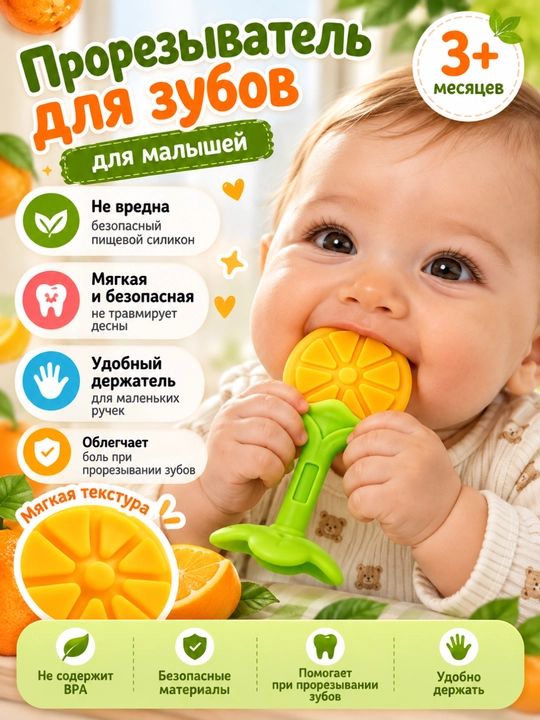 Прорезыватель для зубов детский силиконовый, грызунок для малышей