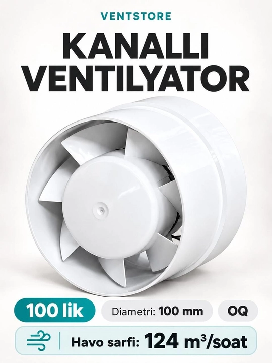 Kanal ventilyatori plastik, havo quvuri uchun 100/125/150 mm, oq, 220 V - 