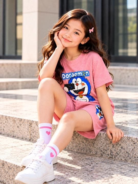 Костюм для девочки летний, с шортами и футболкой, Doraemon, 8–12 лет
