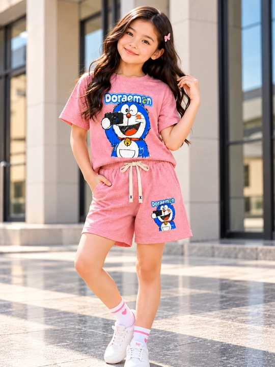 Костюм для девочки летний, с шортами и футболкой, Doraemon, 8–12 лет - 