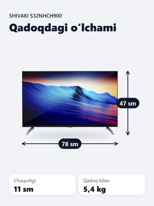 Smart televizor Shivaki S32NHCH900, Android Google TV, HD, ovozli qidiruvli pult bilan