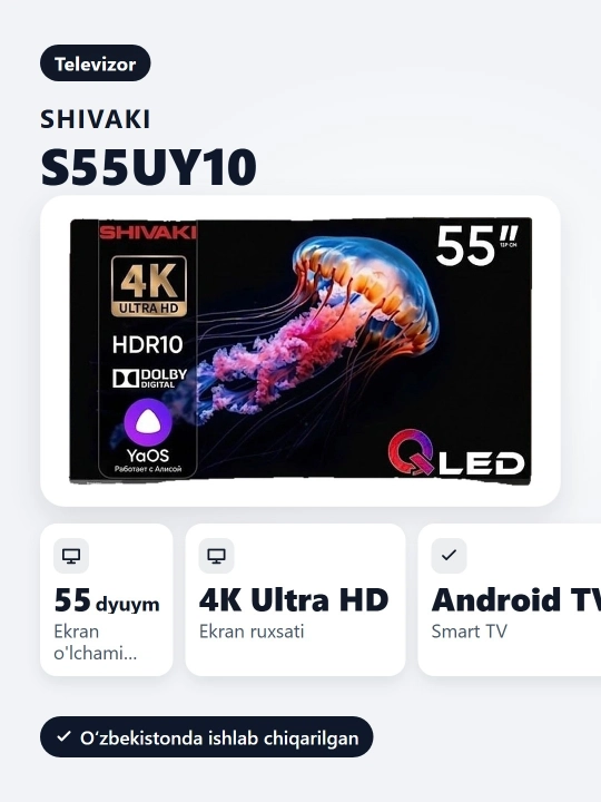 Shivaki S55UY10 55" Smart TV Ultra 4K UHD, Wi-Fi, Android televizor