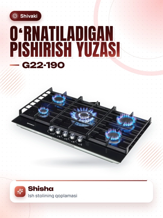 O'rnatiladigan pishirish yuzasi Shivaki G22-190 Gaz 5 konforka
