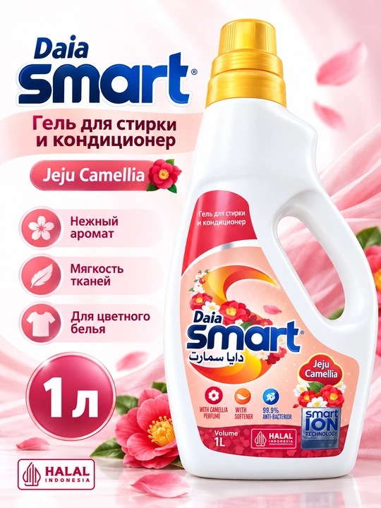 Daia Smart Jeju Camellia konditsionerli kir yuvish geli, 1 l, Halal Indonesia - 