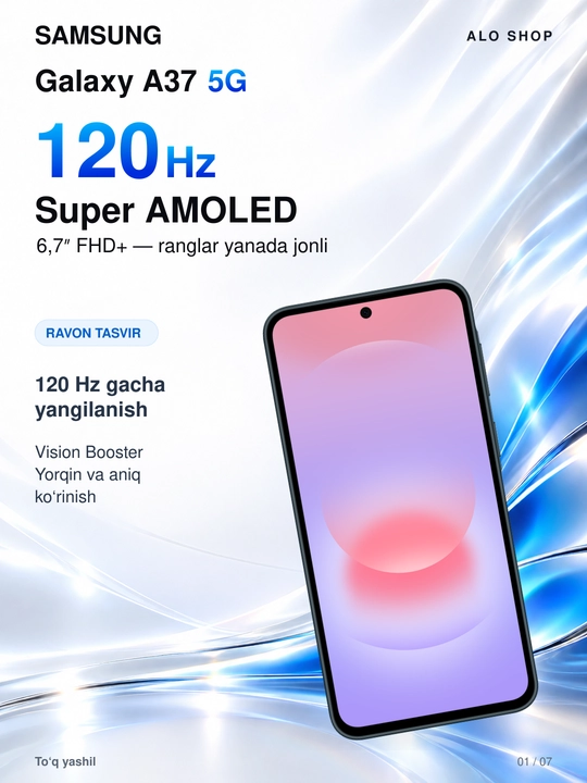Smartfon Samsung Galaxy A37 5G, Super AMOLED ekran, 120Hz, UHD 4K 50MP kamera, NFC
