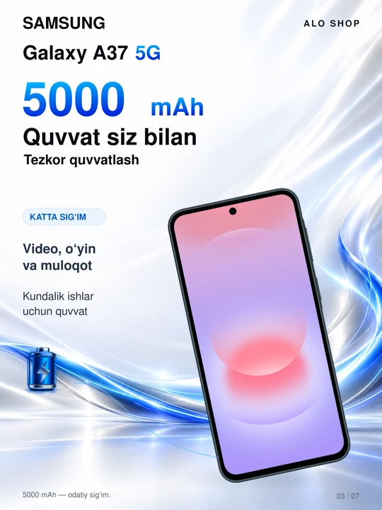 Smartfon Samsung Galaxy A37 5G, Super AMOLED ekran, 120Hz, UHD 4K 50MP kamera, NFC