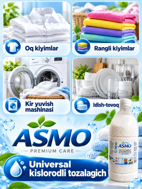 Oq va rangli kiyimlar uchun kislorodli oqartiruvchi-dog‘ ketkazuvchi ASMO 300, 500, 900