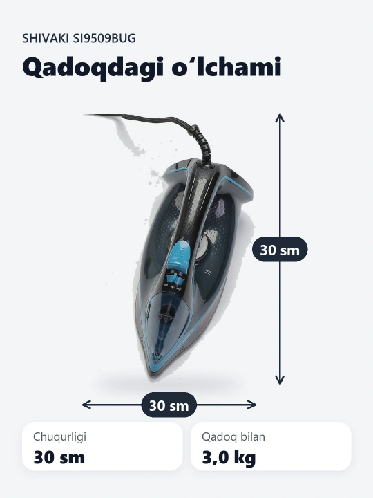 Shivaki SI-9509 Bug'li dazmol - Avtomatik o'chirish, tomchilab tushish 2600 Vt