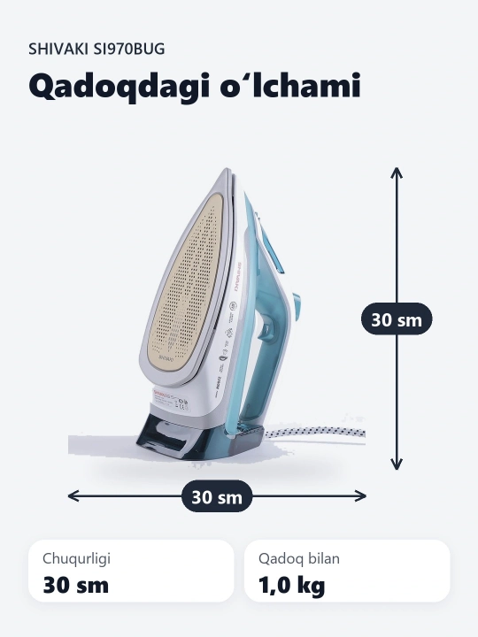 SHIVAKI-SI-970 bug'li dazmol, 2200 Vt, 3 rejim, vertikal bug'lash 2200 Vt