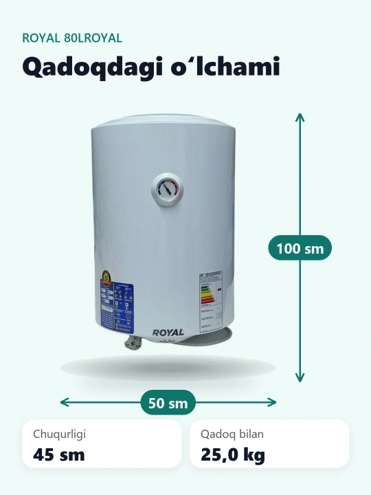 Royal 80 litrli elektr suv isitgichi