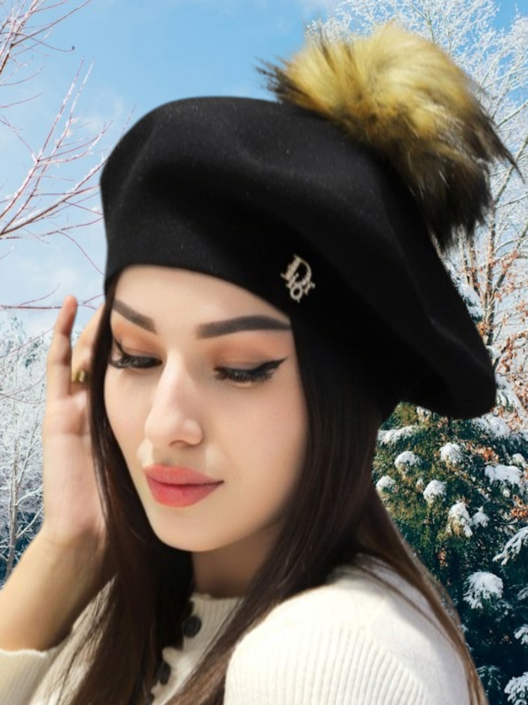 Ayollar uchun zamonaviy beret shapka, nafis dizaynli,kuz va bahor mavsumi uchun bosh kiyim