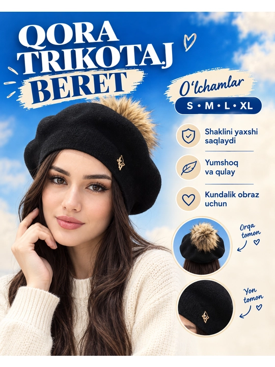 Ayollar uchun zamonaviy beret shapka, nafis dizaynli,kuz va bahor mavsumi uchun bosh kiyim - 