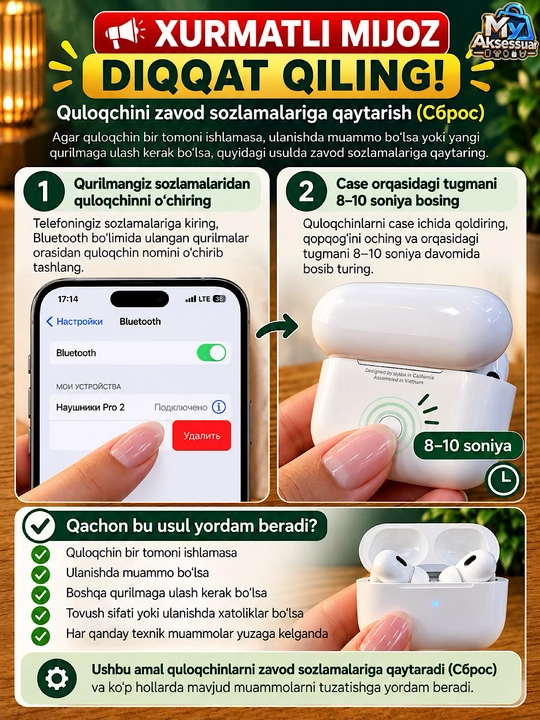 Simsiz quloqchinlar Pro 2 ANC full funksiyali bluetooth naushnik iPhone va Android uchun