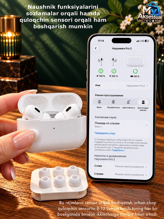 Simsiz quloqchinlar Pro 2 ANC full funksiyali bluetooth naushnik iPhone va Android uchun