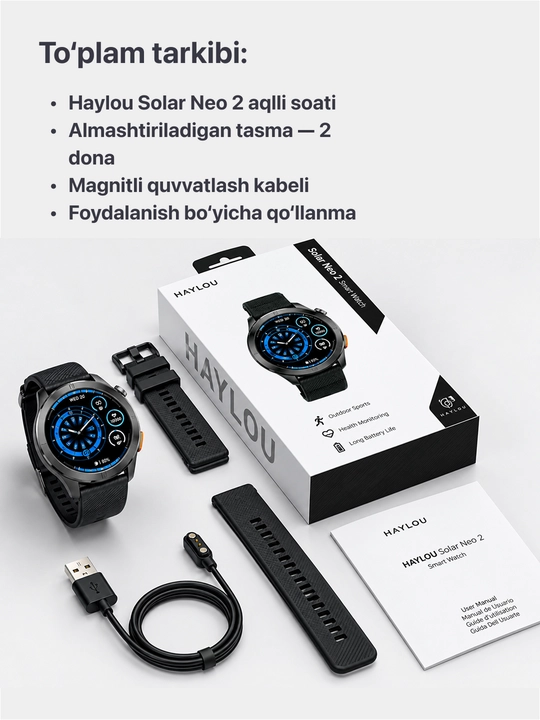 HAYLOU Solar Neo 2 Smart Watch — умные часы, AMOLED, 150+ фитнес режимов, Bluetooth-звонки