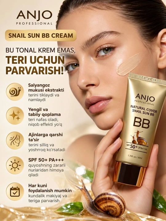 CROME SNAIL BB krem SPF 50, с муцином улитки, отбеливающий тональный крем