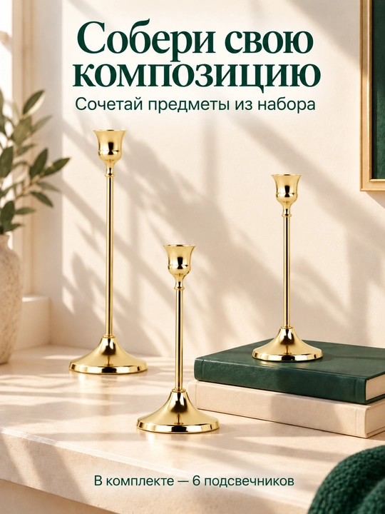 Подсвечники для свечей, декоративный набор золотистого цвета для дома и стола