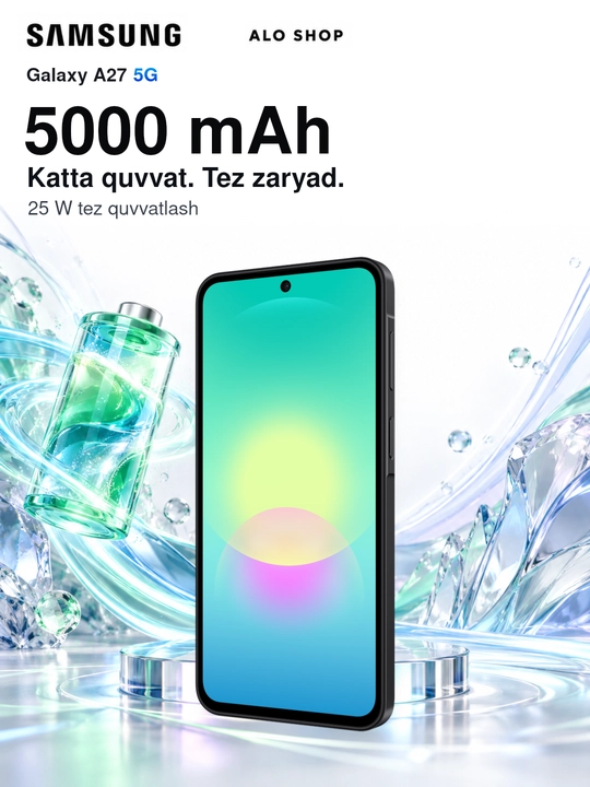 Smartfon Samsung Galaxy A27 5G, 8/256 GB, Super AMOLED 120 Hz, Samsung adapteri sovg‘aga