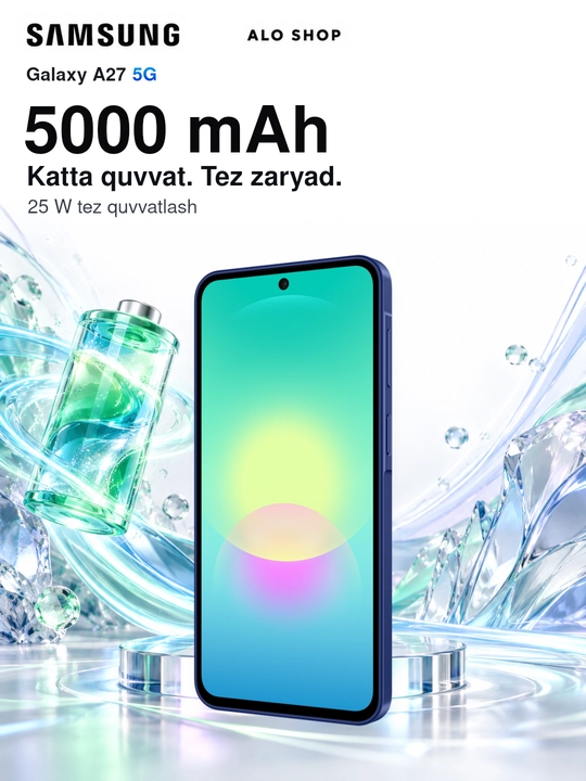 Smartfon Samsung Galaxy A27 5G, 8/256 GB, Super AMOLED 120 Hz, Samsung adapteri sovg‘aga