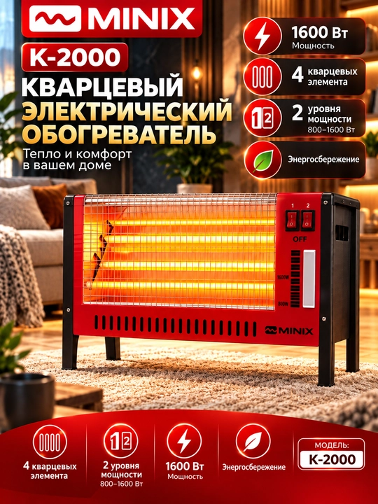 1500 Vt quvvatga ega elektr infraqizil isitgich - 2 ta sozlama, 25 m² gacha, aylanadigan